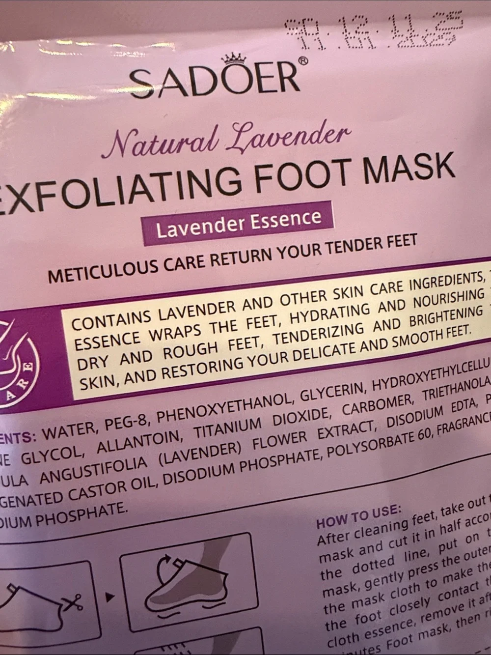 SADOER Lavender Exfoliating Foot Mask SET OF 2 Soothing Purple